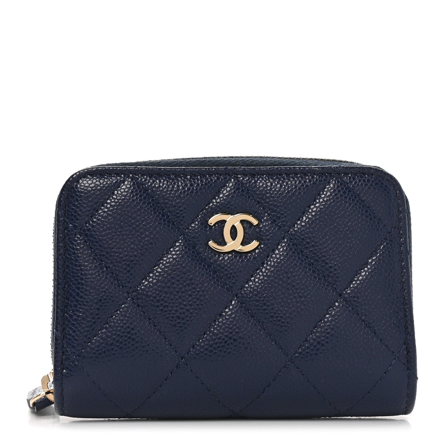 Caviar Quilted Zip Coin Purse Navy