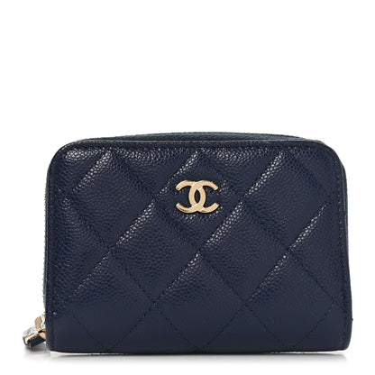 Chanel Caviar Quilted Zip Coin Purse Navy 1 of 8