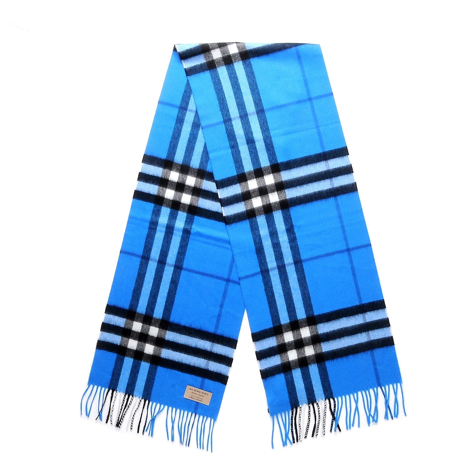 Burberry Cashmere Giant Check Fringe Scarf Bright Cornflower Blue 3 of 5