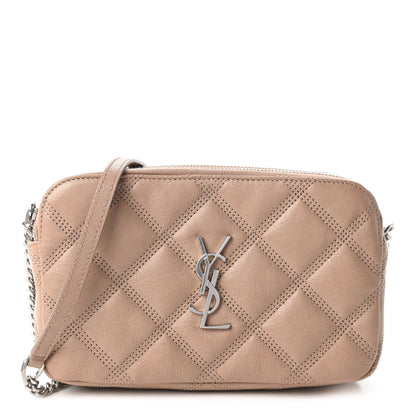 Saint Laurent Grained Lambskin Quilted Mini Becky Double Zip Bag Dark Beige 1 of 11