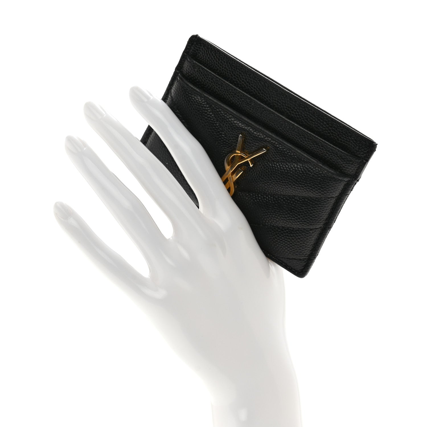 Saint Laurent Grain De Poudre Matelasse Chevron Monogram Credit Card Case Black 2 of 9
