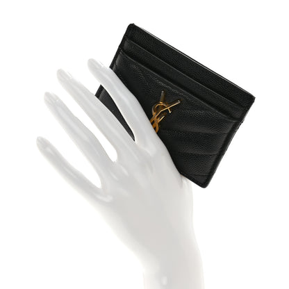 Saint Laurent Grain De Poudre Matelasse Chevron Monogram Credit Card Case Black 2 of 9