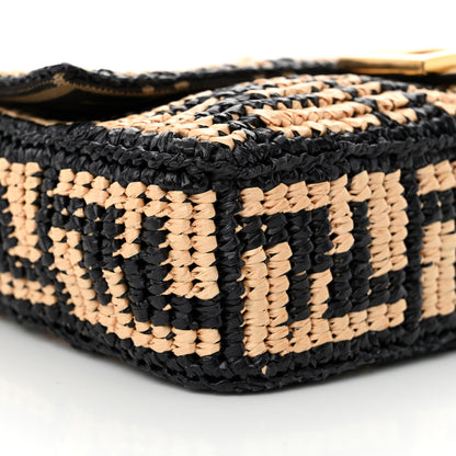 Fendi Raffia Vitello Grace FF Crochet Baguette Natural Black Paglia 8 of 9