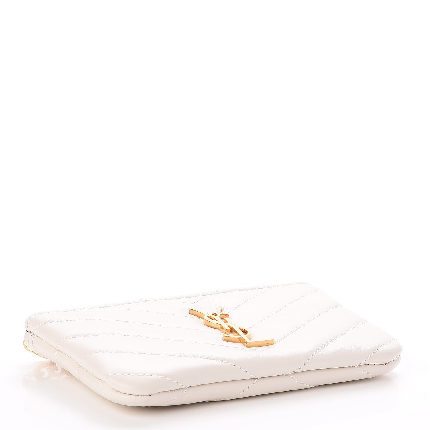 Saint Laurent Calfskin Matelasse Monogram Key Pouch Porcellana 4 of 8