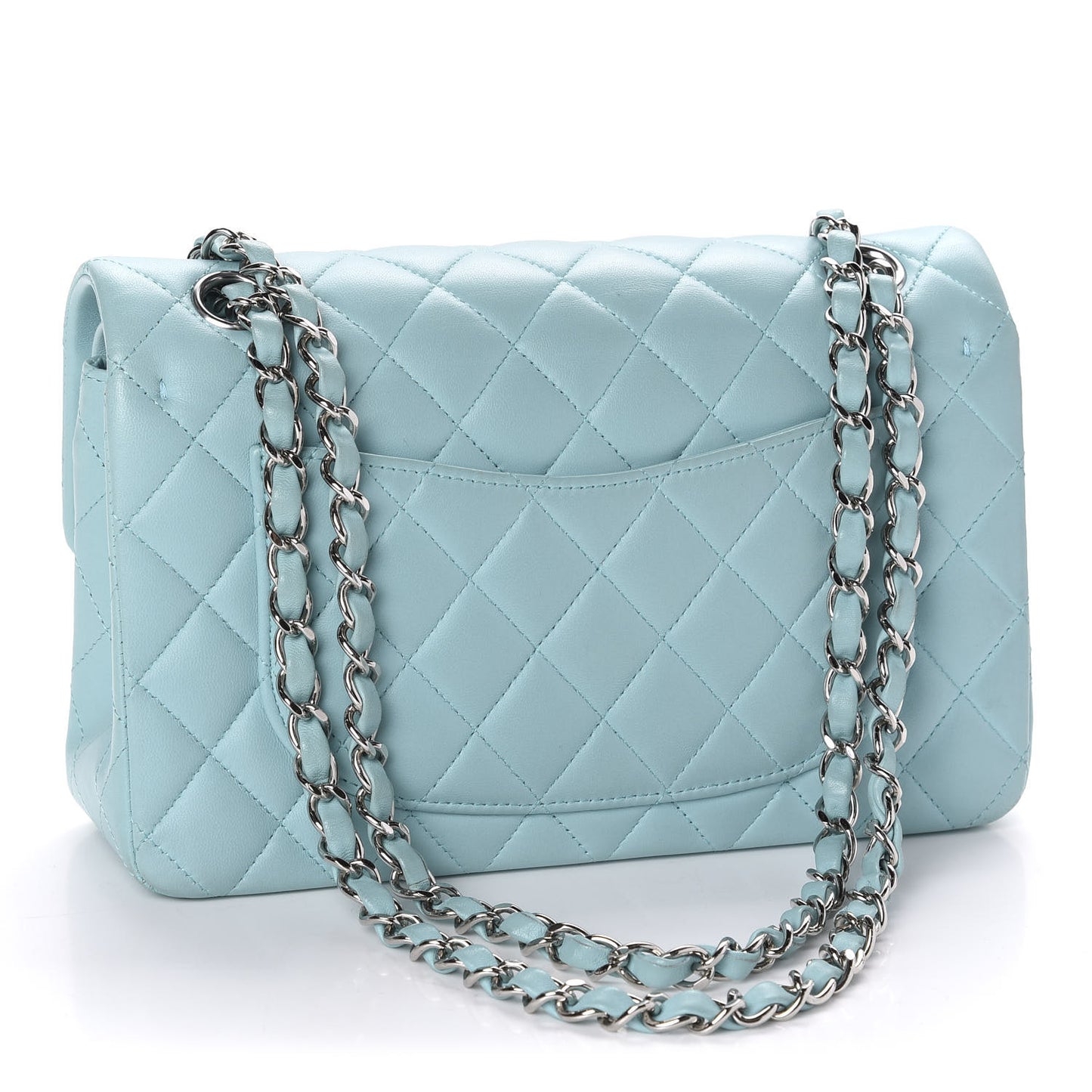 Lambskin Quilted Small Double Flap Light Blue