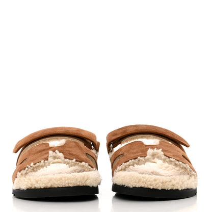 Hermes Suede Goatskin Woolskin Womens Chypre Sandals 40 Naturel Ecru 2 of 8