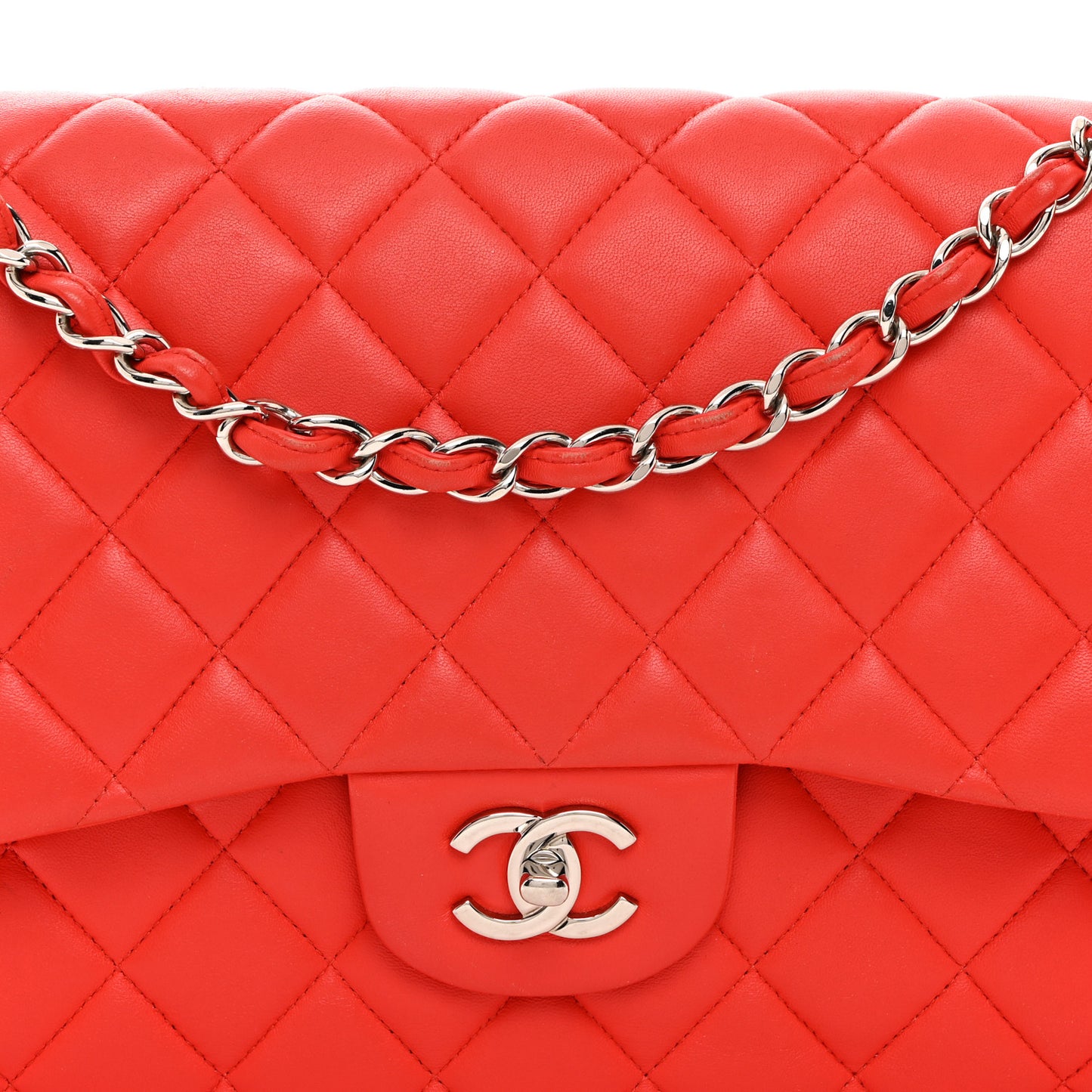Lambskin Quilted Jumbo Double Flap Red