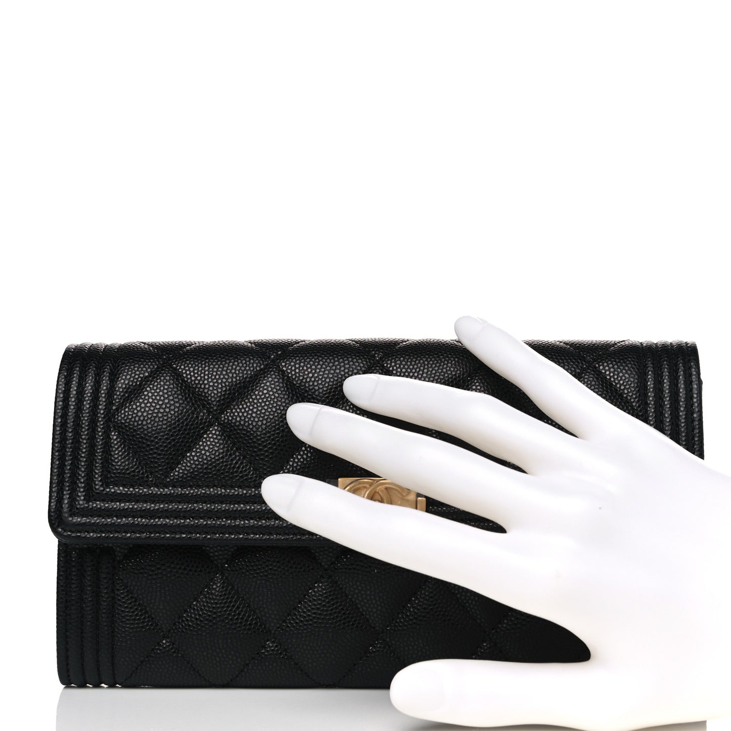 Caviar Quilted Large Boy Gusset Flap Wallet Black
