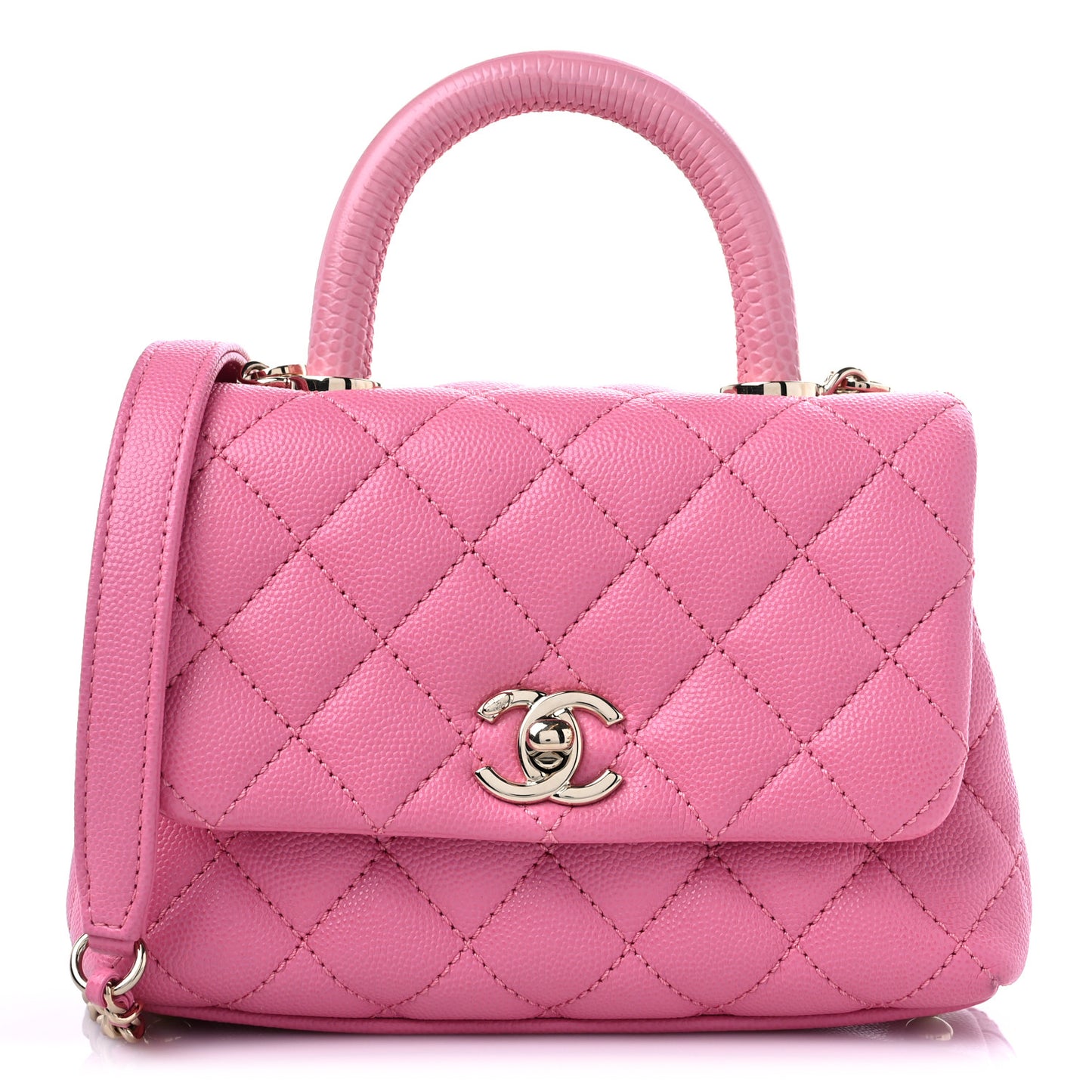 Caviar Quilted Lizard Embossed Extra Mini Coco Handle Flap Pink