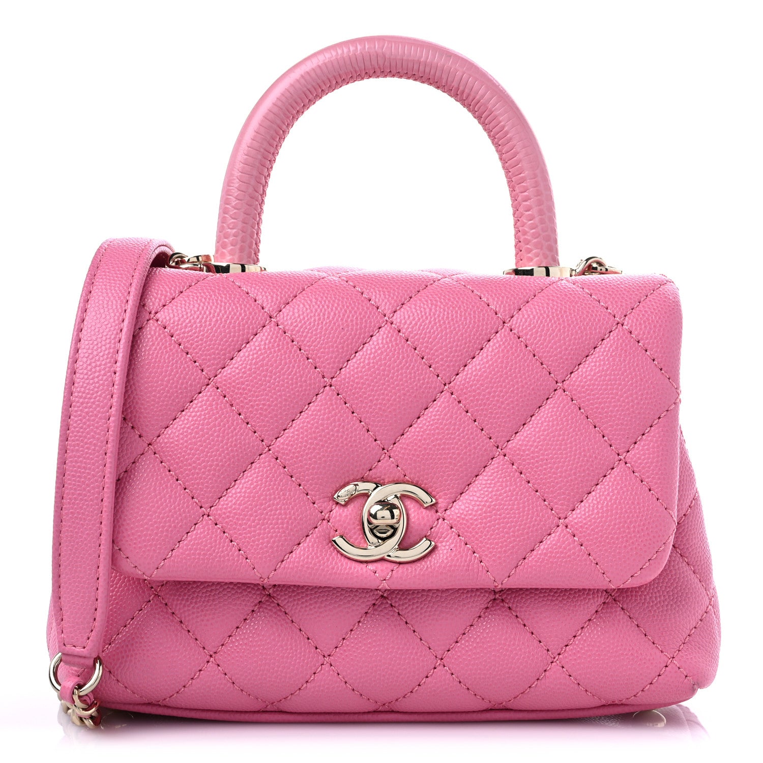 Chanel Caviar Quilted Lizard Embossed Extra Mini Coco Handle Flap Pink 1 of 10