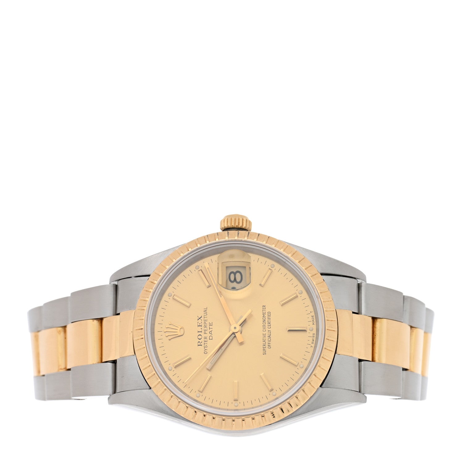 Rolex Stainless Steel 18K Yellow Gold 34mm Oyster Perpetual Date Watch Champagne 15223 2 of 4