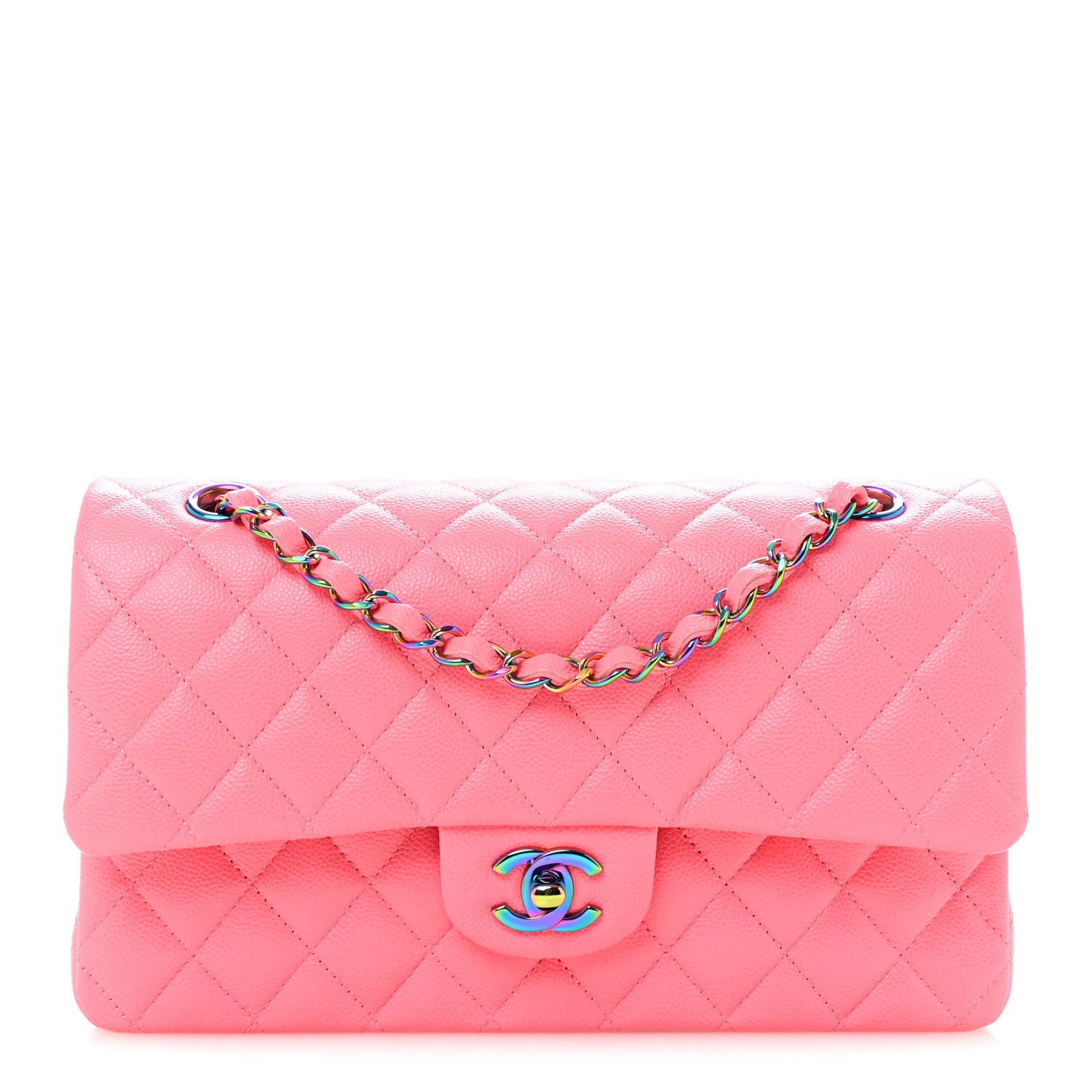 Chanel Caviar Quilted Rainbow Medium Double Flap Coral Pink 1 of 12