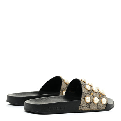 Gucci GG Supreme Monogram Slide Pearls Sandals 36 Beige 4 of 9