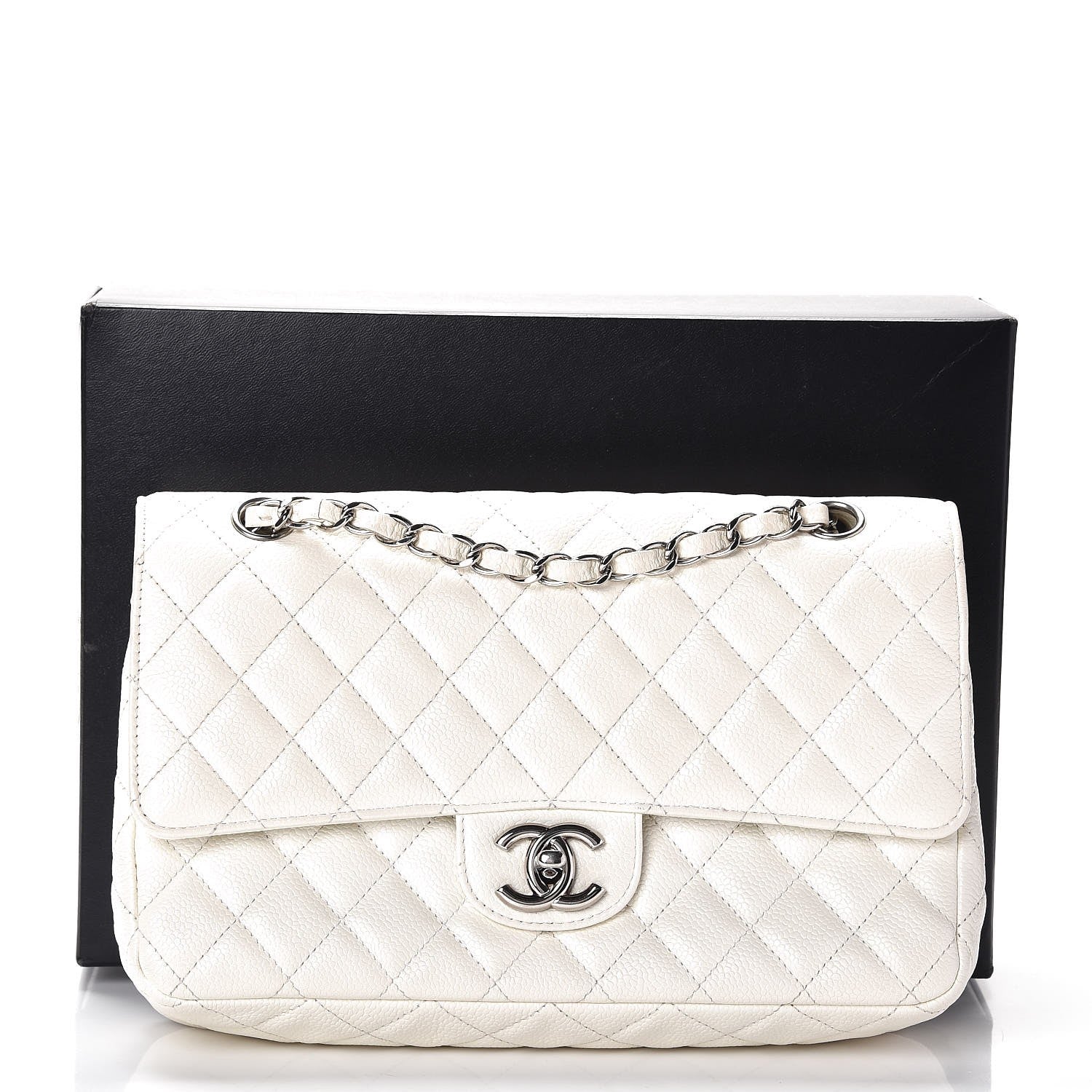 Chanel Washed Caviar Quilted Medium Double Flap White 9 of 9