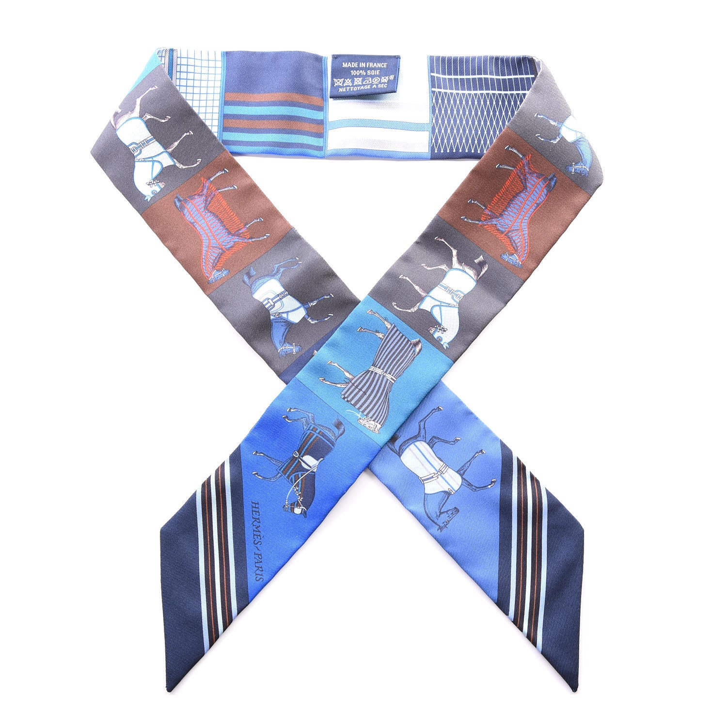 Hermes Silk Couvertures Nouvelles Twilly Marine Noisette Ciel 1 of 4