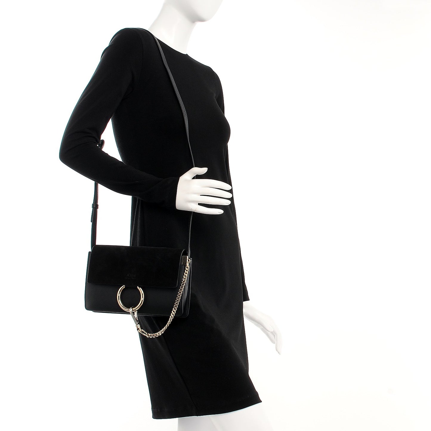 Suede Calfskin Small Faye Shoulder Bag Black