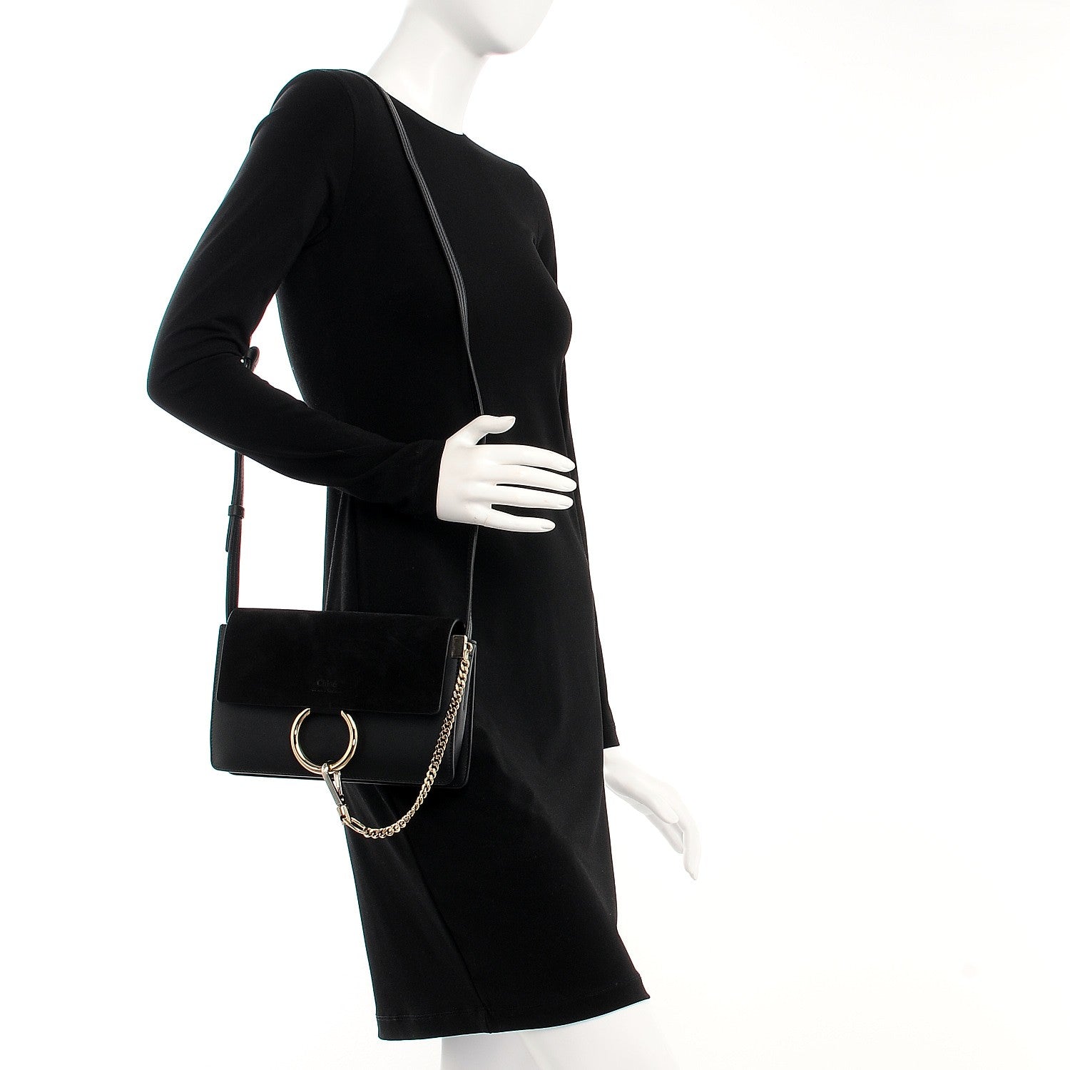 Chloe Suede Calfskin Small Faye Shoulder Bag Black 2 of 10