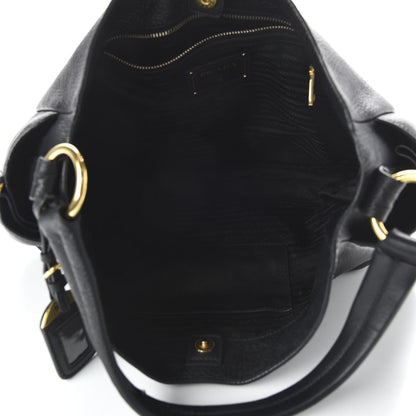 Prada Vitello Daino Side Zip Pocket Hobo Black 5 of 10