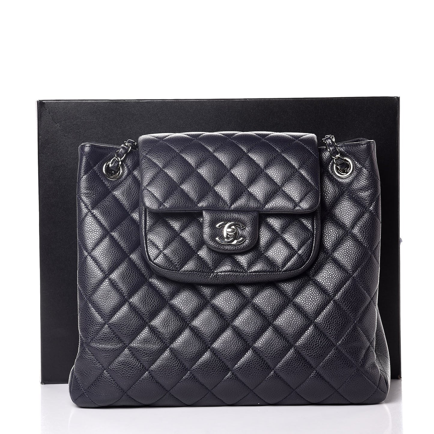 Caviar Quilted Flap Tote Marine