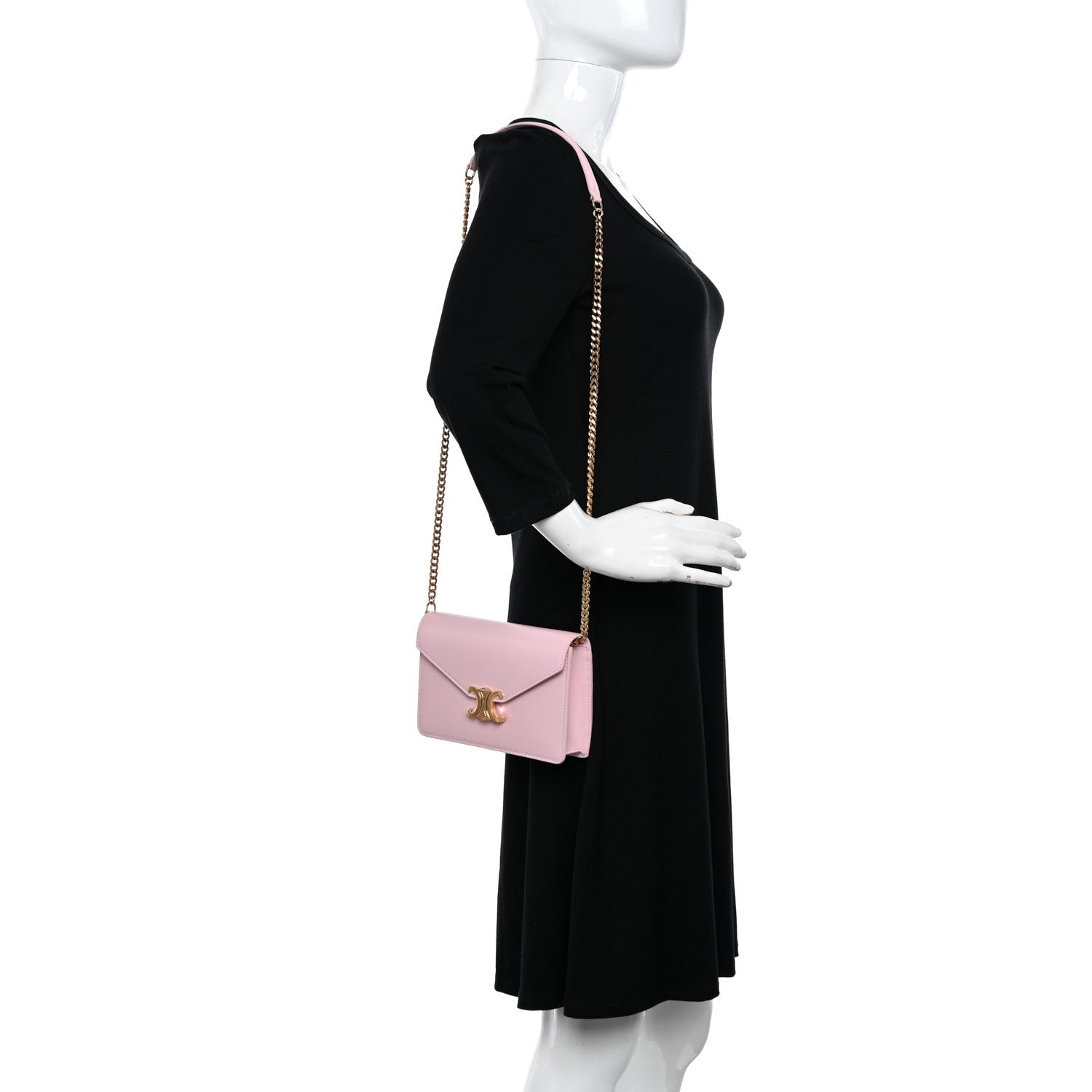 Celine Shiny Calfskin Triomphe Margo Wallet on Chain Pastel Pink 2 of 10