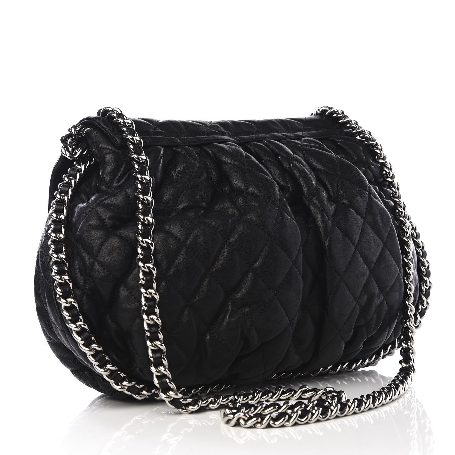 Chanel Washed Lambskin Quilted Large Chain Around Messenger Black 2 of 9