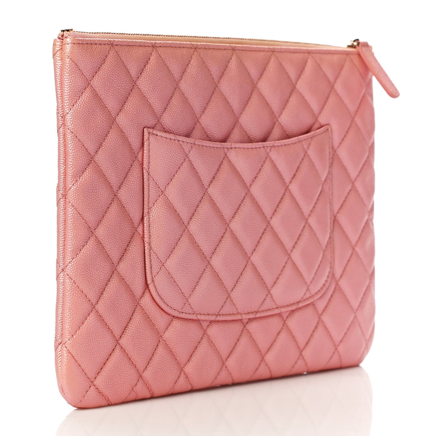 Iridescent Caviar Quilted Medium Cosmetic Case Rose Pink