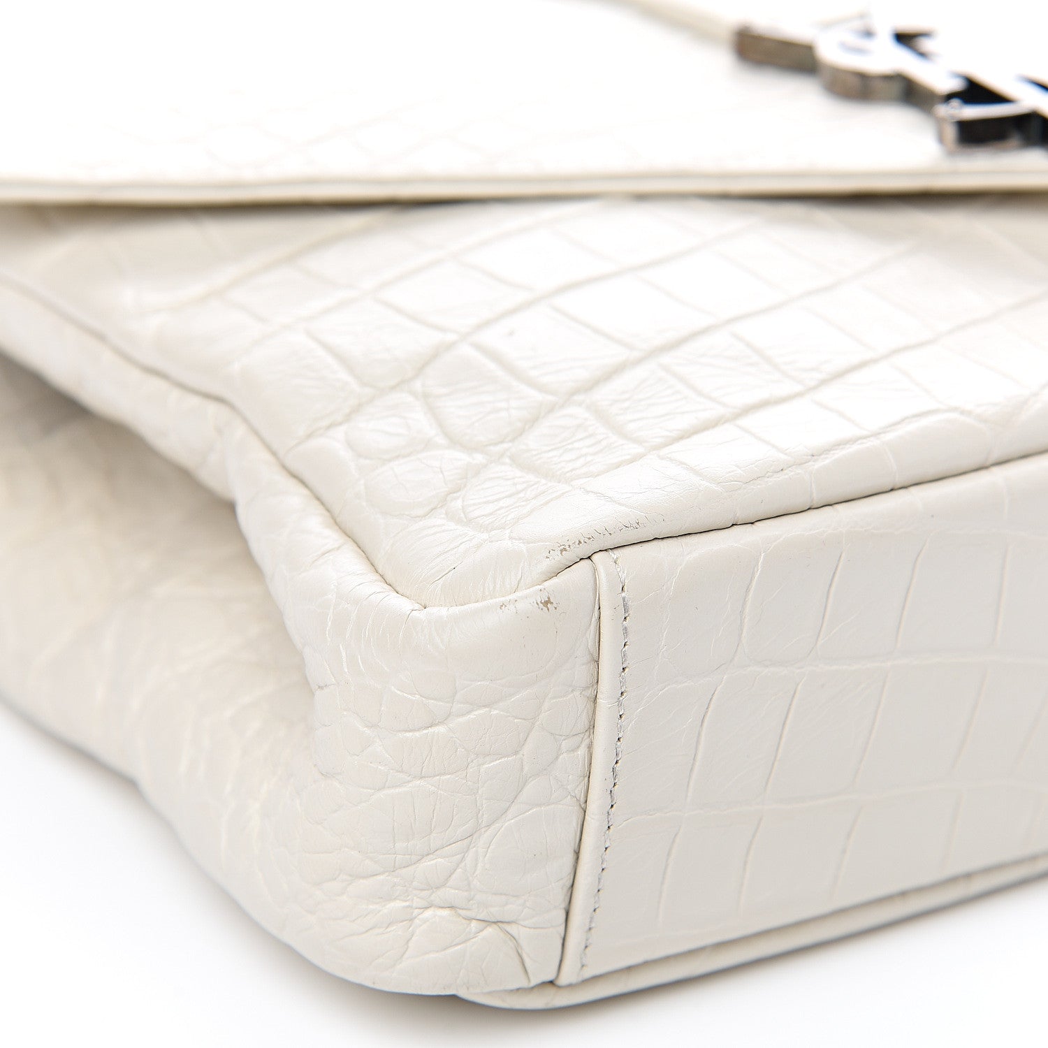 Saint Laurent Calfskin Crocodile Embossed Medium College Monogram Satchel Dove White 8 of 17