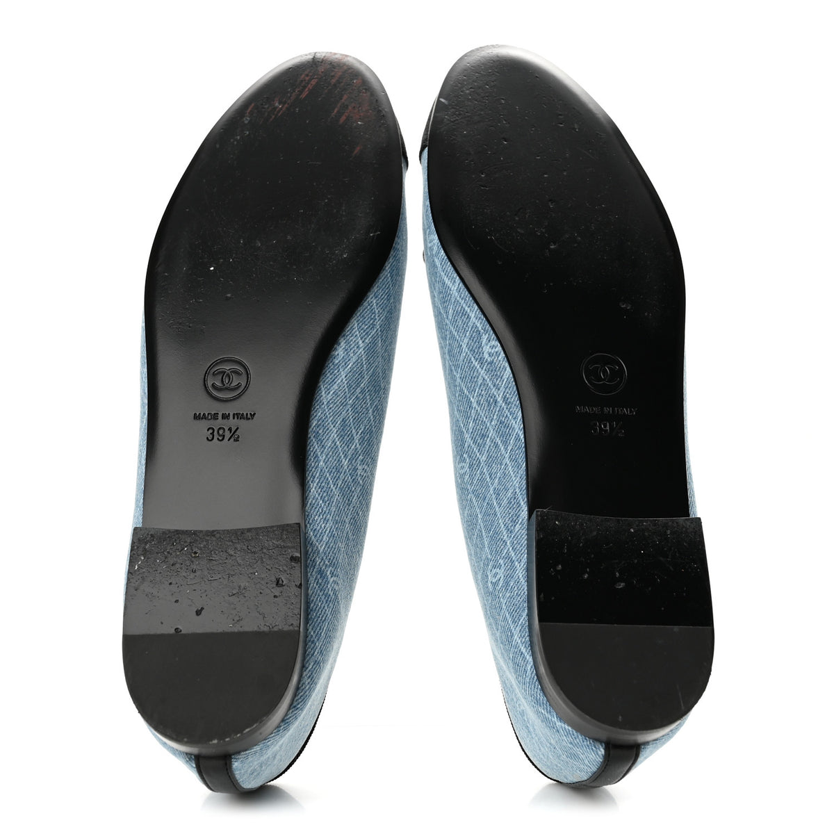 Chanel Denim Printed Quilt CC Cap Toe Ballerina Flats 39.5 Light Blue Dark Grey 6 of 10