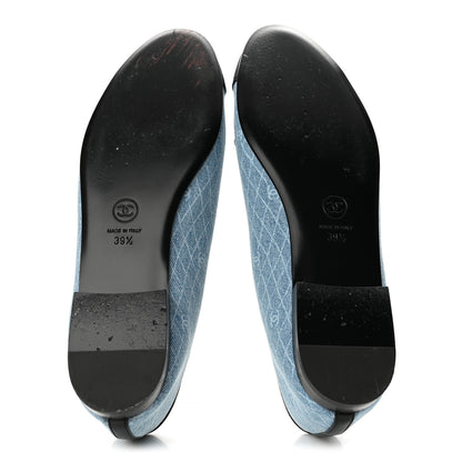 Chanel Denim Printed Quilt CC Cap Toe Ballerina Flats 39.5 Light Blue Dark Grey 6 of 10