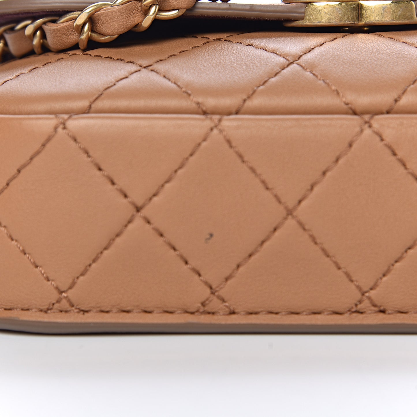 Calfskin Quilted Flap And Coin Purse Light Brown