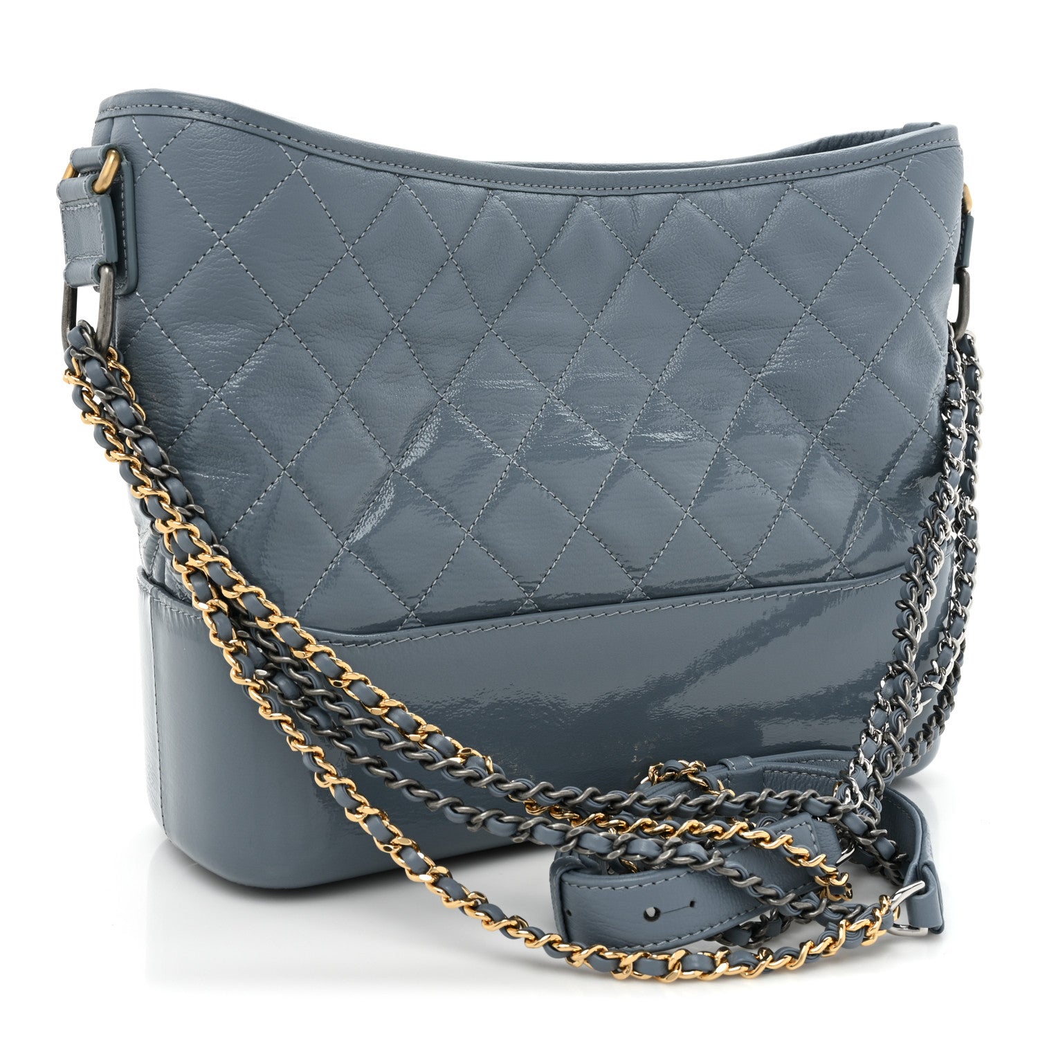 Chanel Patent Goatskin Quilted Medium Gabrielle Hobo Blue 3 of 14