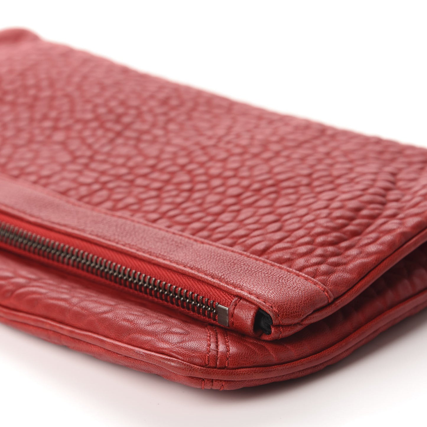 Textured Lambskin Dumbo Fold Over Clutch Cayenne
