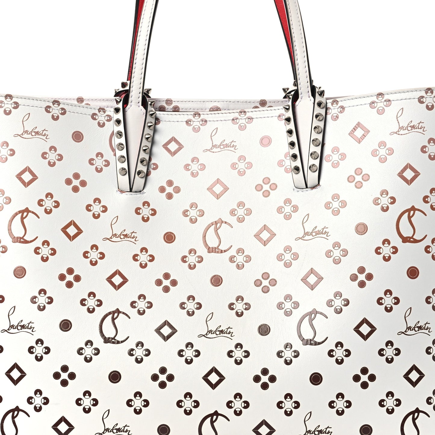 Calfskin Patent Degrade Loubinthesky East West Cabata Tote White