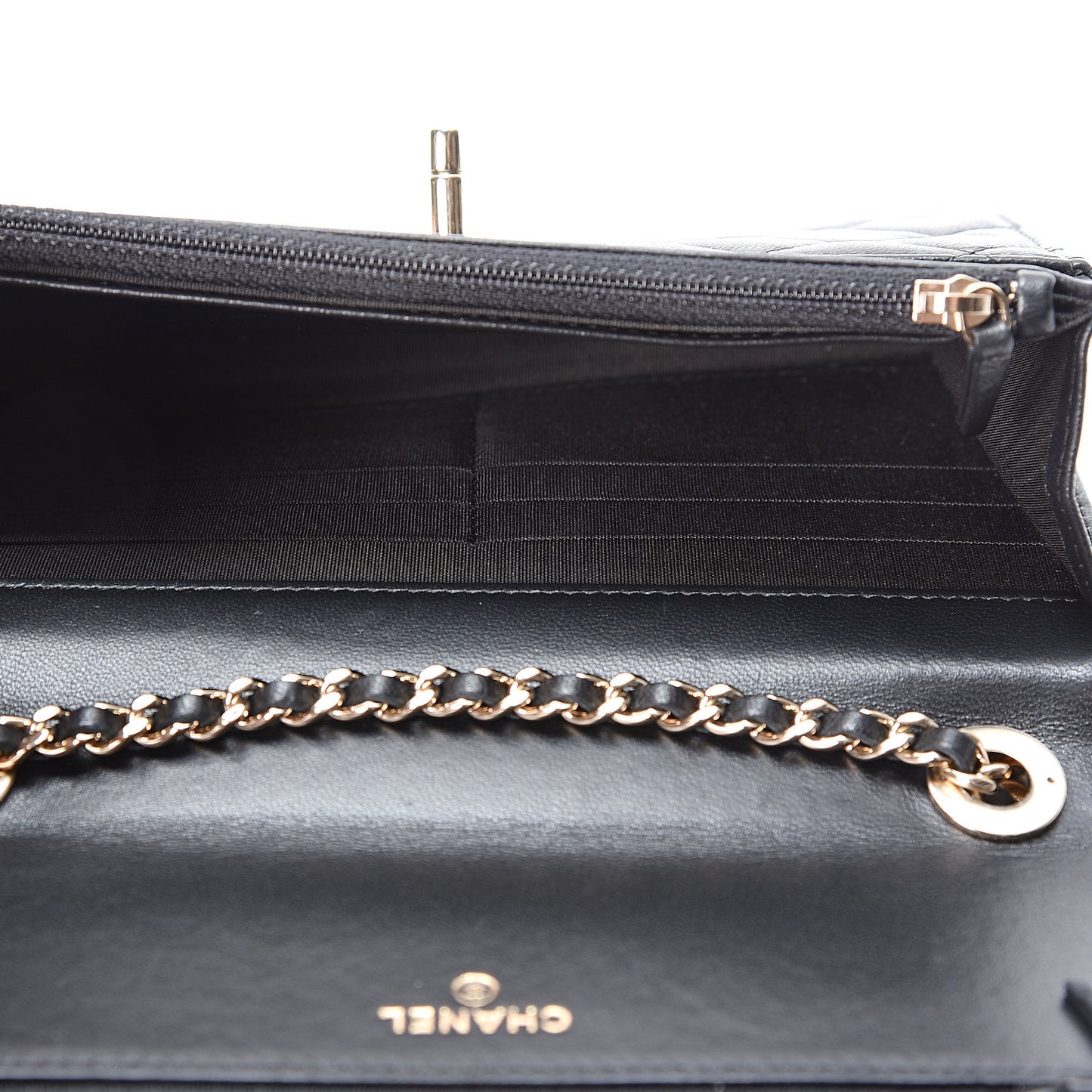 Lambskin Quilted Trendy CC Wallet On Chain WOC Black