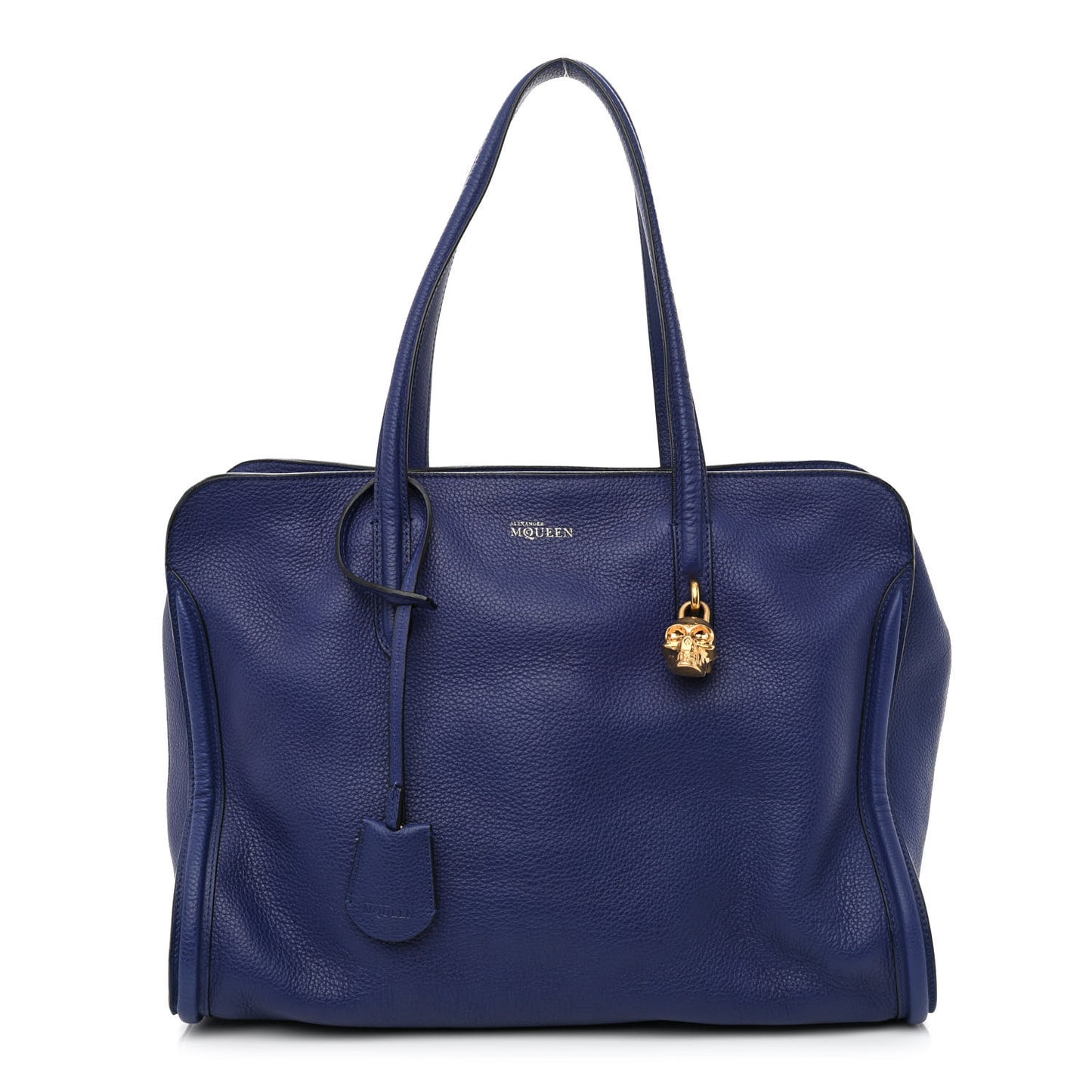 Pebbled Calfskin Large Skull Padlock Zip Around Tote Ultramarine