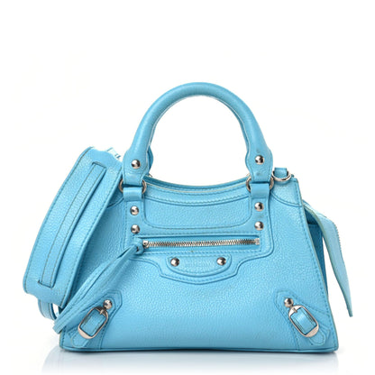Balenciaga Grained Calfskin Neo Classic Silver Hardware Mini City Azur 1 of 26