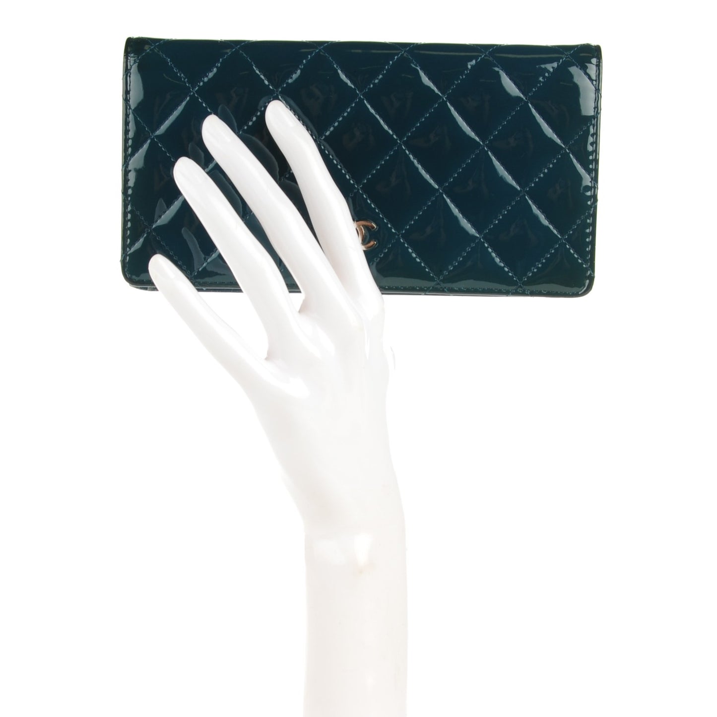 Patent Quilted Yen Wallet Dark Blue