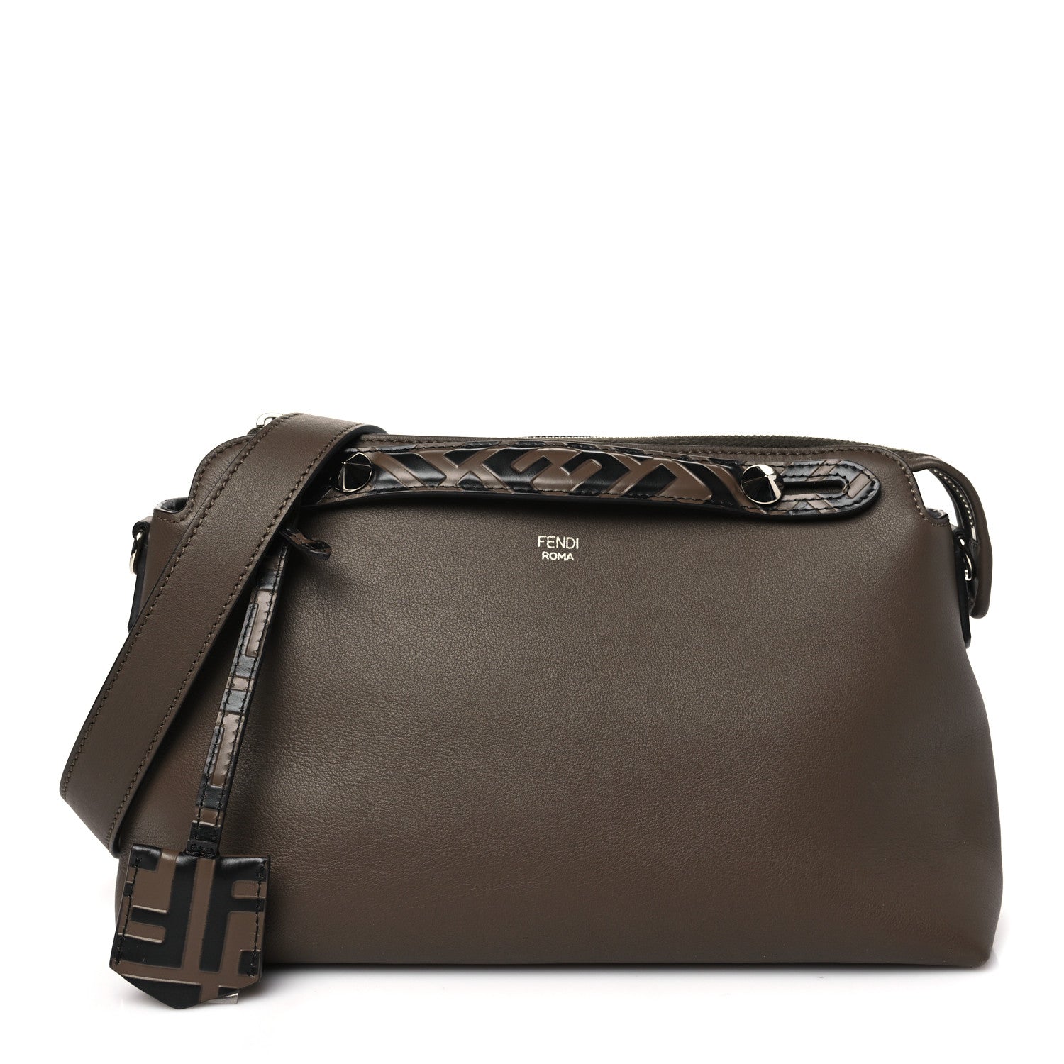 Fendi Vitello Dolce Bi-Color FF 1974 Embossed Medium By The Way Boston Bag Maya Black 1 of 11