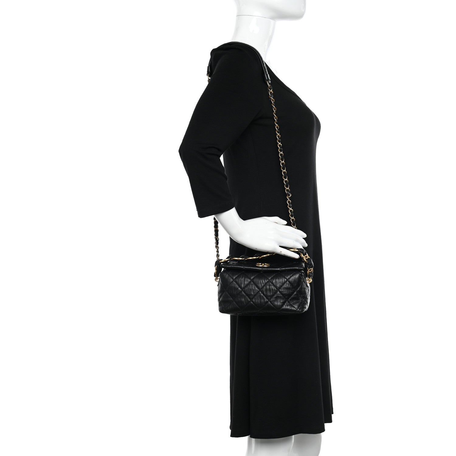 Chanel Crumpled Lambskin Quilted Small CC Links Shoulder Bag Black 2 of 11