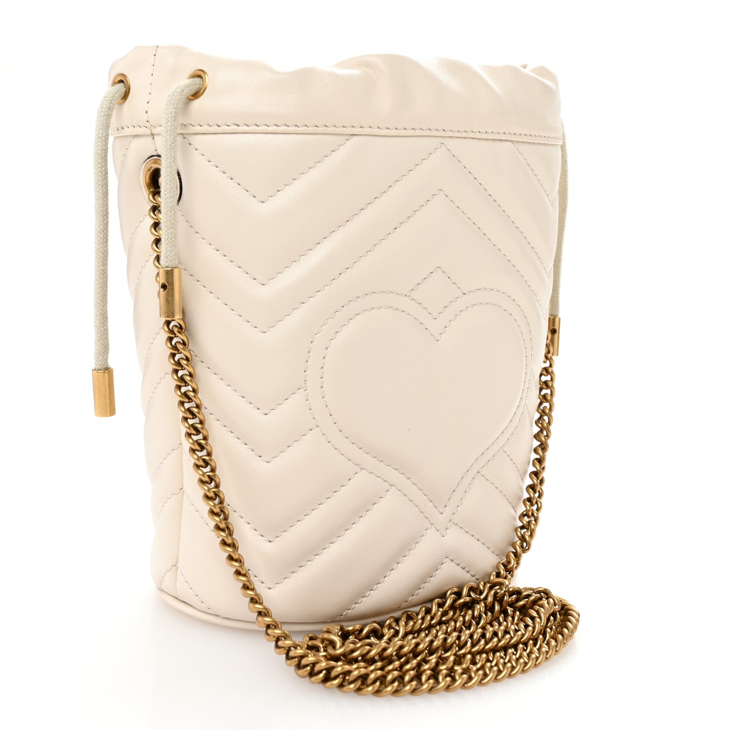 Calfskin Matelasse Mini GG Marmont 2.0 Bucket Bag White