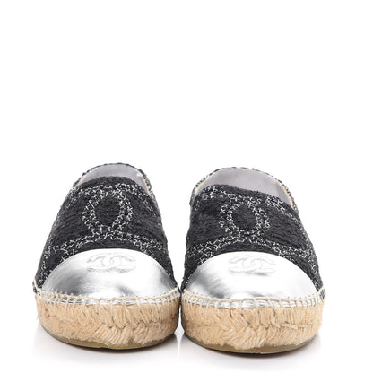 Chanel Tweed Lambskin CC Espadrilles 39 Black Silver 2 of 11