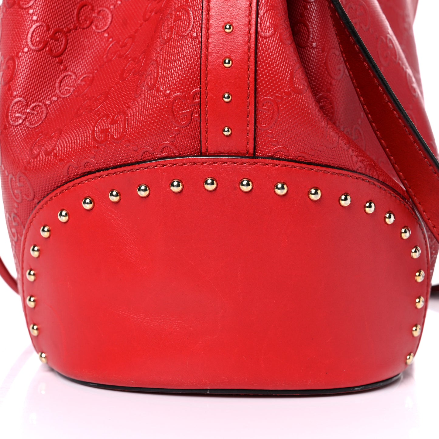 Bright Diamante GG Monogram Studded Medium Bucket Bag Red