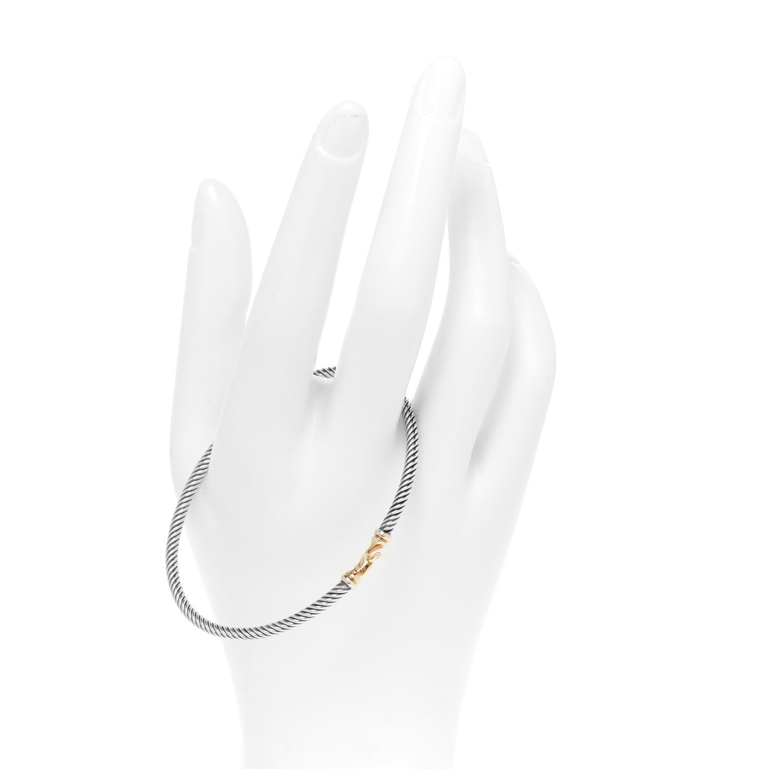 David Yurman Sterling Silver 18K Yellow Gold 3mm Cable Buckle Bracelet 2 of 4