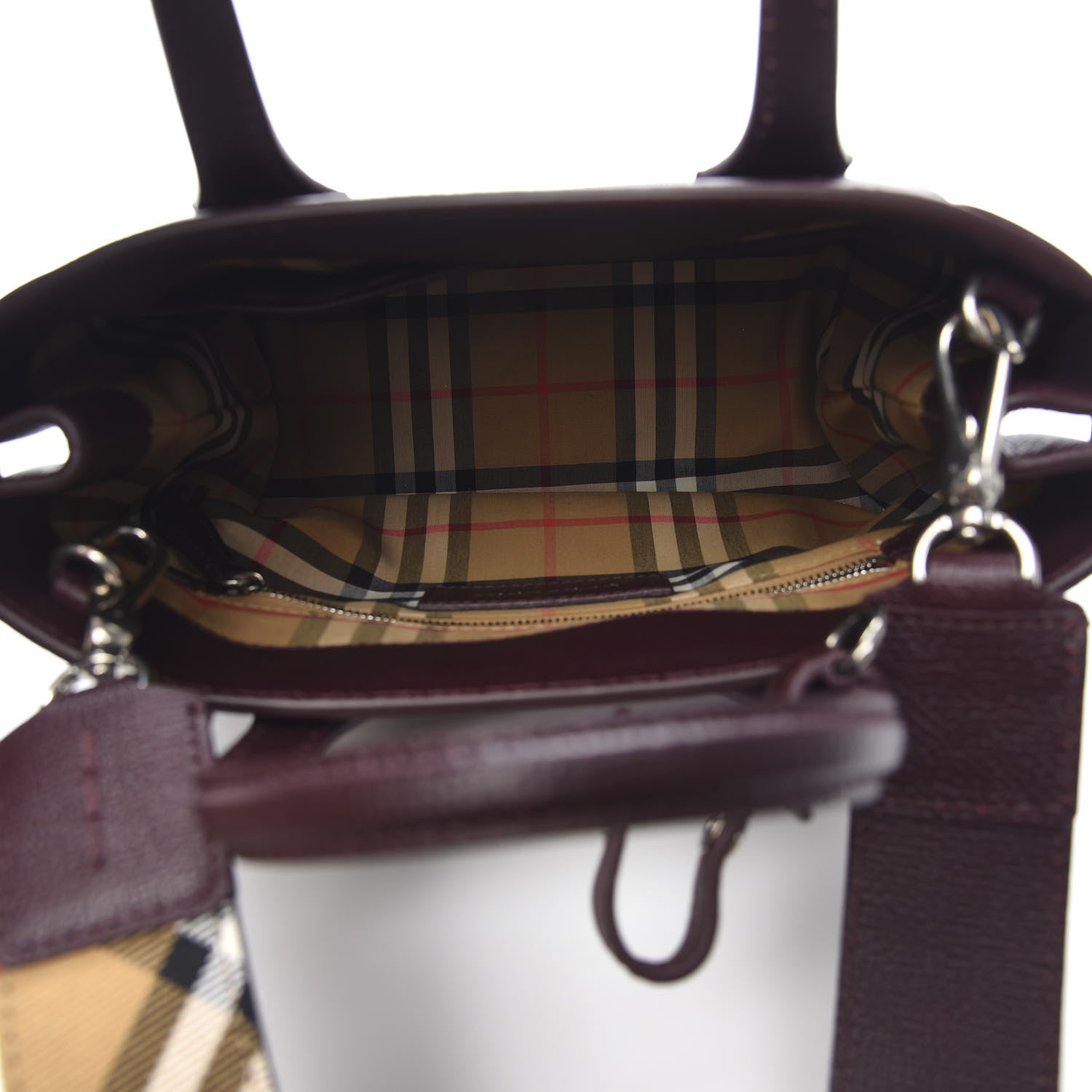 Burberry Grainy Calfskin House Check Small Banner Tote Mahogany Red 5 of 11
