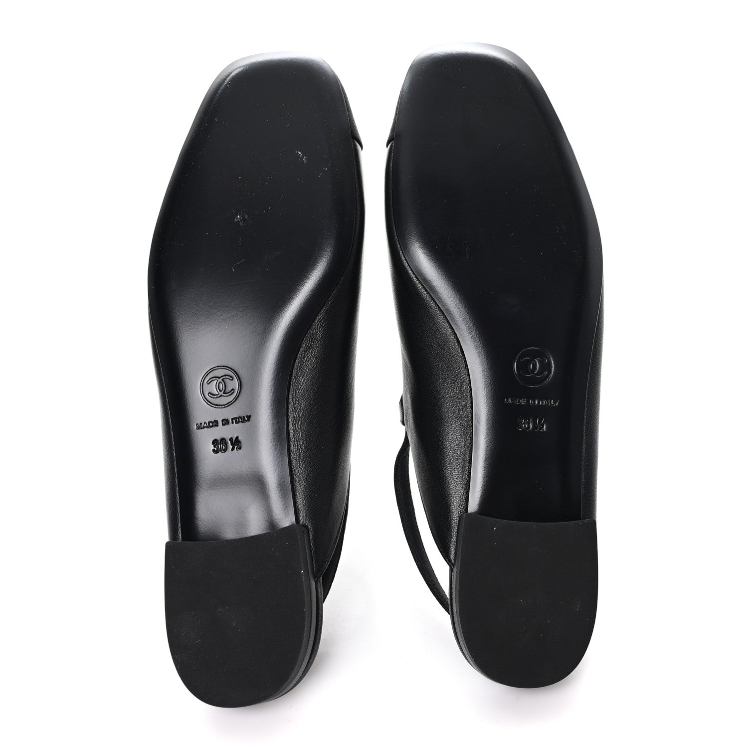 Chanel Lambskin Grosgrain Rounded Toe CC Slingback Flats 36.5 Black 6 of 9