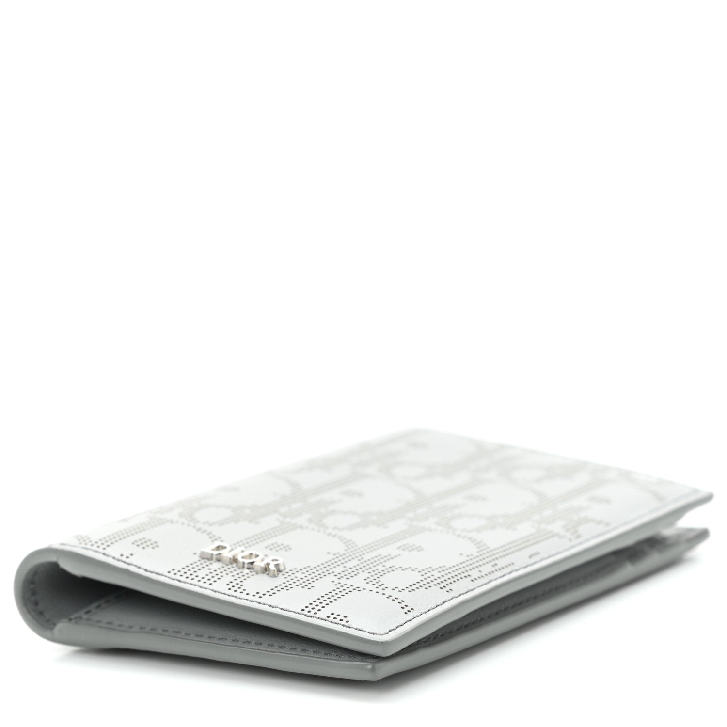 Christian Dior Calfskin Perforated Oblique Bi-Fold Card Holder Grey 9 of 10
