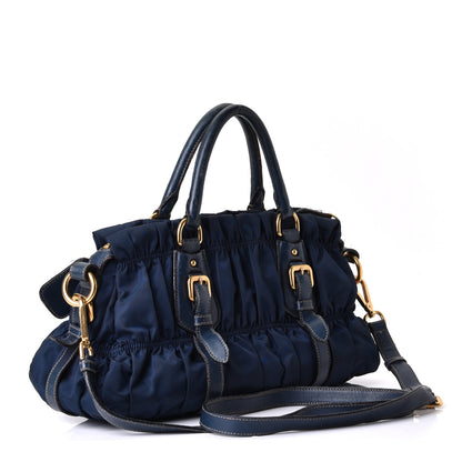 Prada Tessuto Nylon Nappa Braided Gaufre Shoulder Bag Bleuette 2 of 8