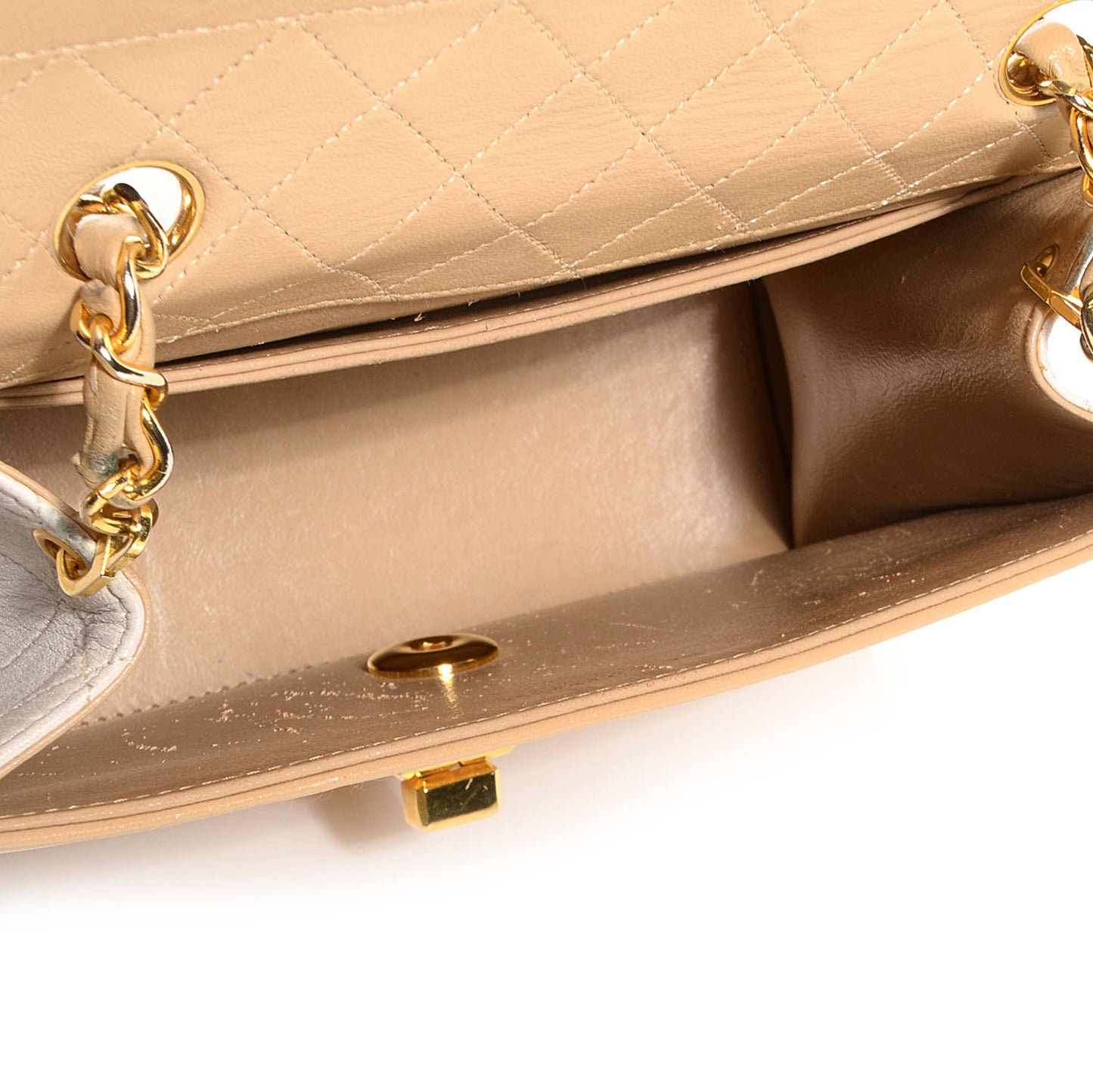Lambskin Quilted Trapezoid Shoulder Flap Bag Beige White