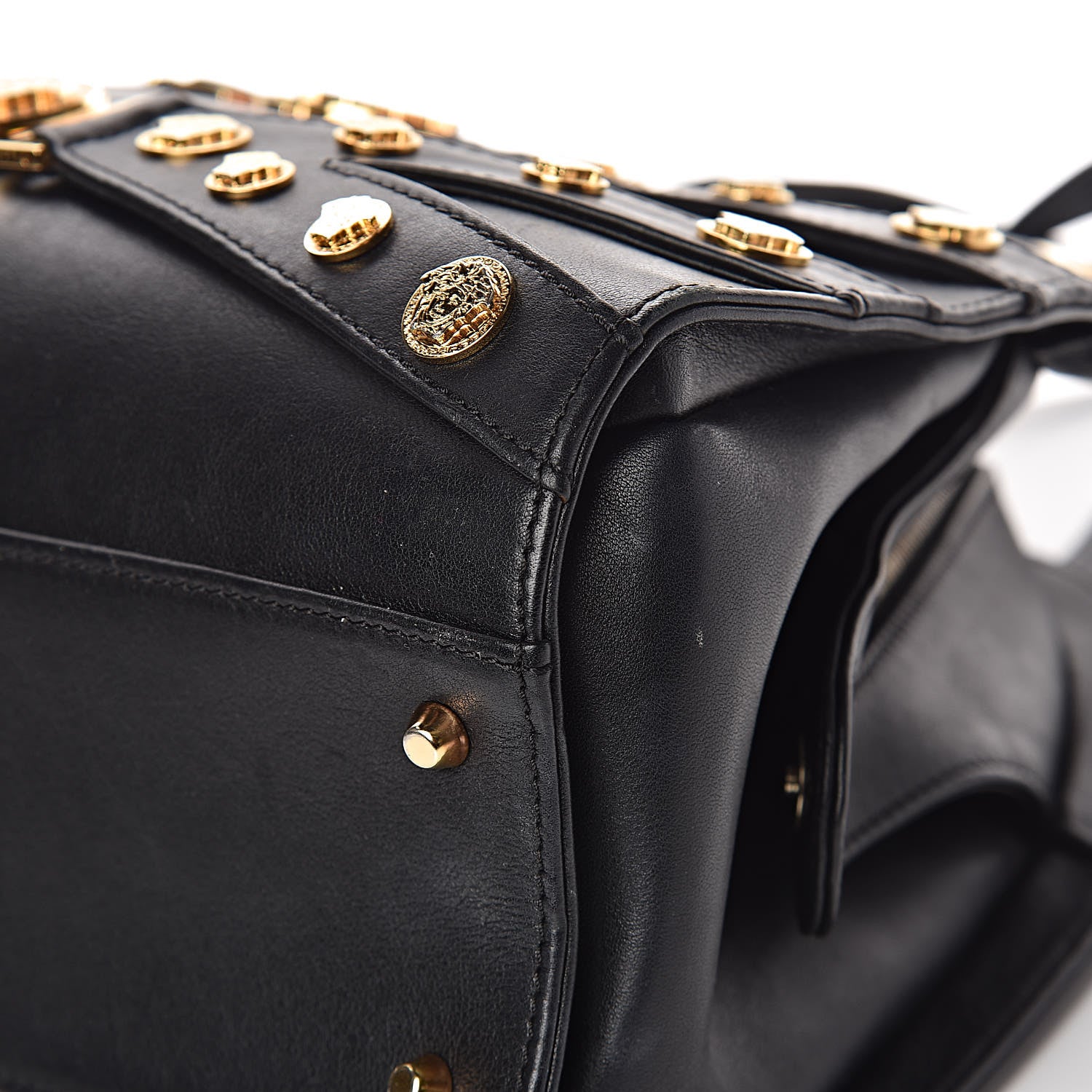 Versace Calfskin Medallion Tribute Bowling Bag Black 16 of 19