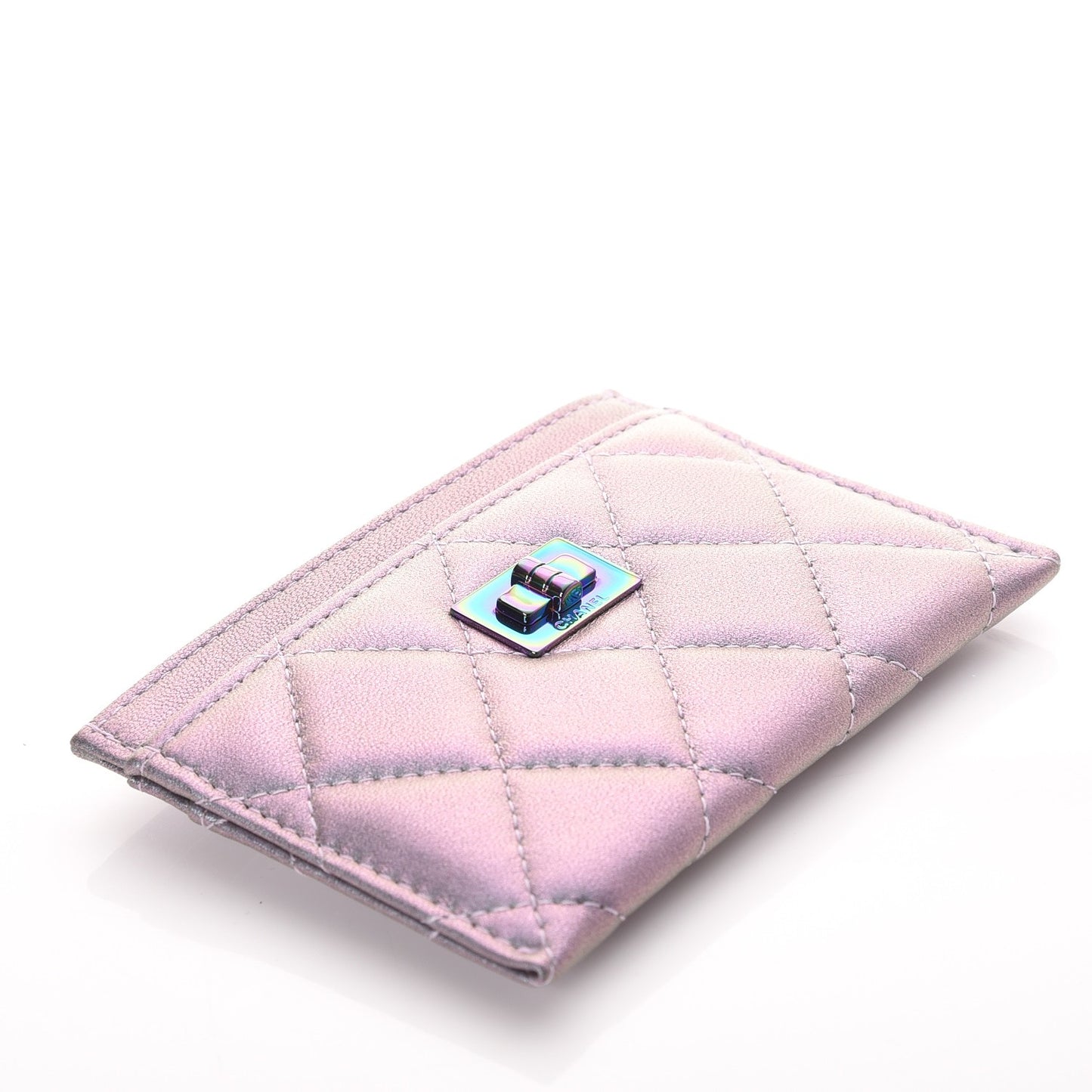 Iridescent Lambskin Quilted Reissue Card Holder Light Purple